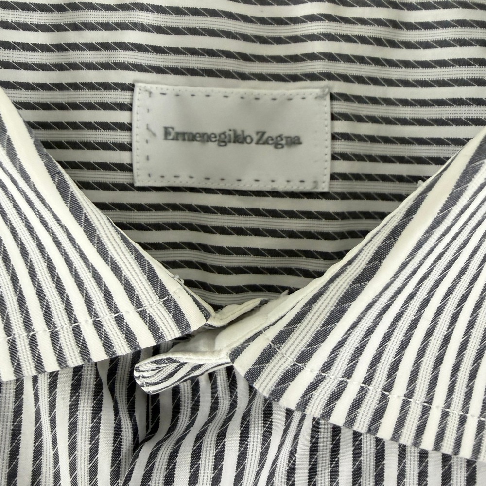 Ermenegildo Zegna Dress Shirt Mens Medium Gray White Stripe Slim Fit Button Down - Picture 8 of 16